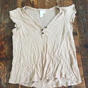 H&M Cream Nude Beige Linen Ruffle Short Sleeve